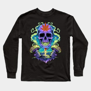 Purple Cannabis Skull Long Sleeve T-Shirt